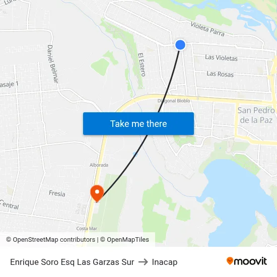 Enrique Soro Esq Las Garzas  Sur to Inacap map