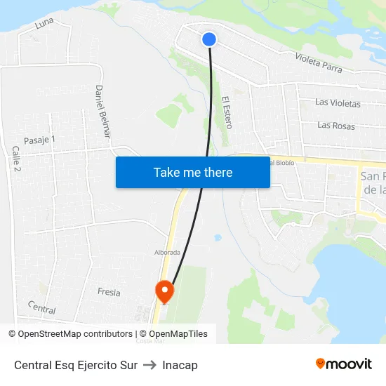 Central Esq Ejercito  Sur to Inacap map