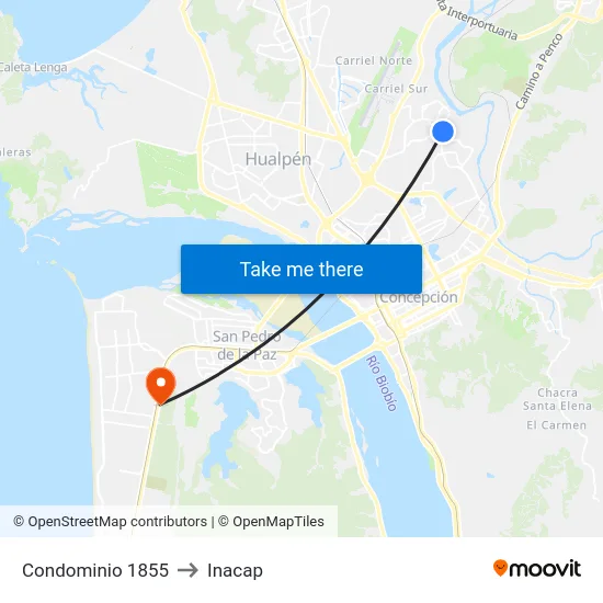 Condominio 1855 to Inacap map
