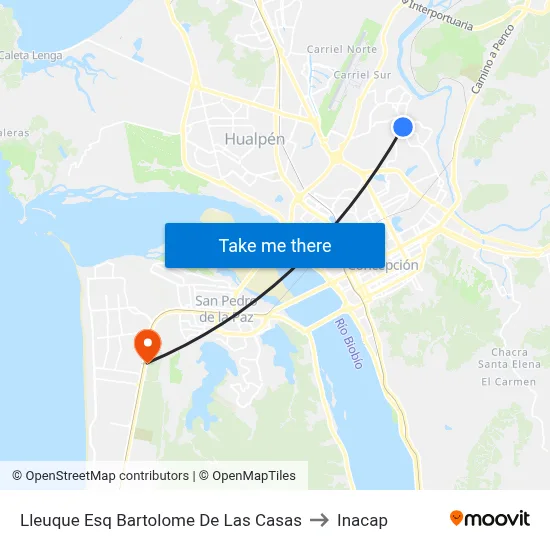 Lleuque Esq Bartolome De Las Casas to Inacap map