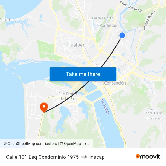 Calle 101 Esq Condominio 1975 to Inacap map
