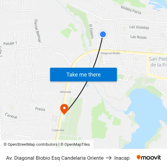 Av. Diagonal Biobio Esq Candelaria  Oriente to Inacap map