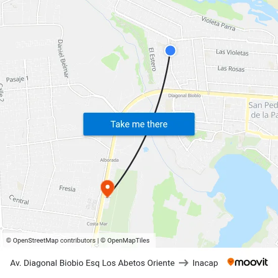 Av. Diagonal Biobio Esq Los Abetos  Oriente to Inacap map