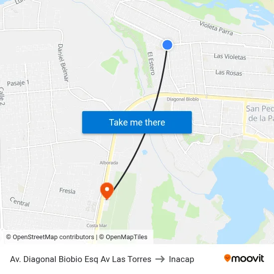 Av. Diagonal Biobio Esq Av Las Torres to Inacap map