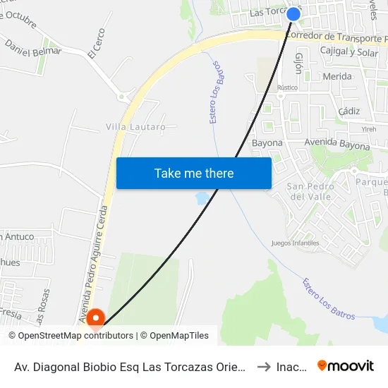 Av. Diagonal Biobio Esq Las Torcazas  Oriente to Inacap map