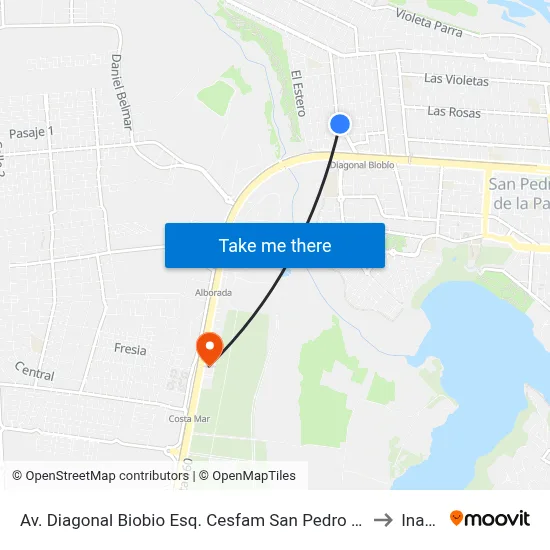 Av. Diagonal Biobio Esq. Cesfam San Pedro De La Paz (P) to Inacap map