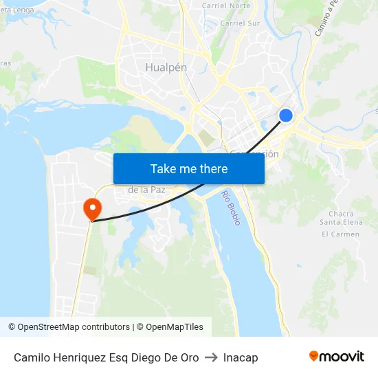 Camilo Henriquez Esq Diego De Oro to Inacap map