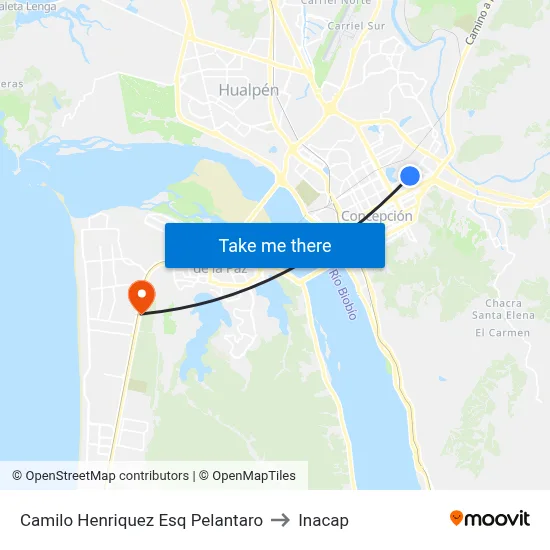 Camilo Henriquez Esq Pelantaro to Inacap map