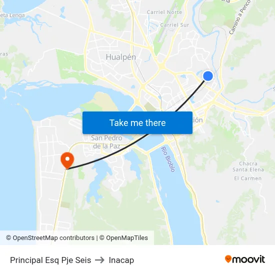 Principal Esq Pje Seis to Inacap map