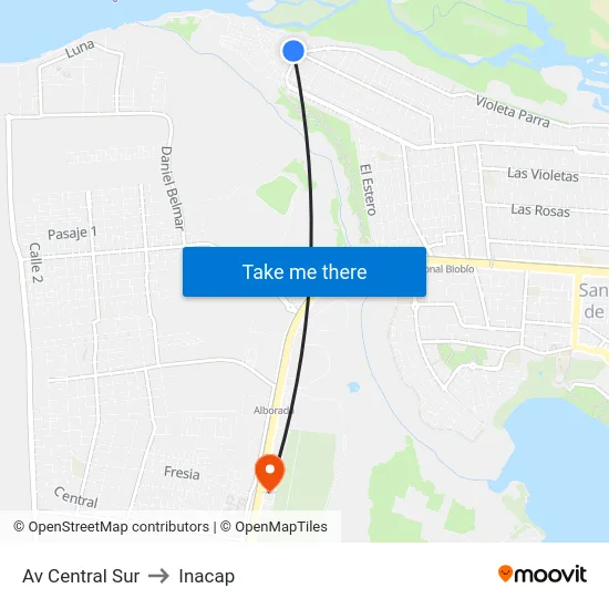 Av Central  Sur to Inacap map