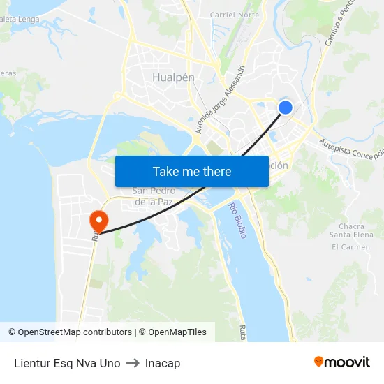 Lientur Esq Nva Uno to Inacap map