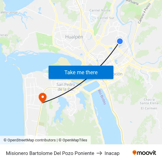 Misionero Bartolome Del Pozo  Poniente to Inacap map