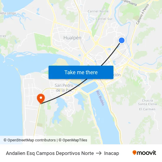 Andalien Esq Campos Deportivos  Norte to Inacap map