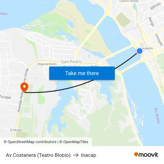 Av Costanera (Teatro Biobio) to Inacap map