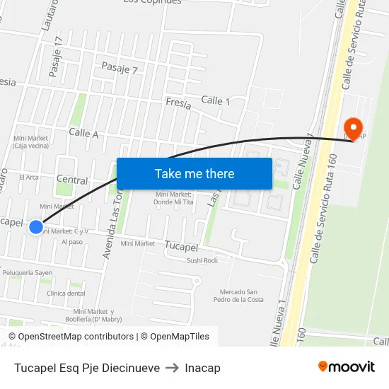 Tucapel Esq Pje Diecinueve to Inacap map