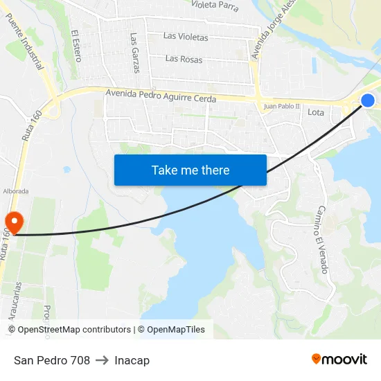 San Pedro 708 to Inacap map