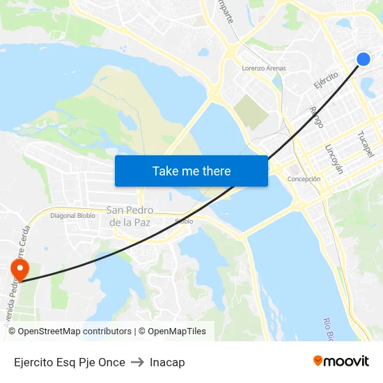 Ejercito Esq Pje Once to Inacap map