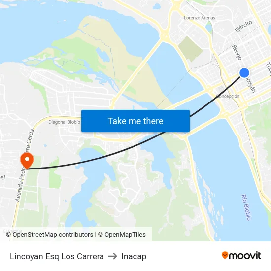 Lincoyan Esq Los Carrera to Inacap map