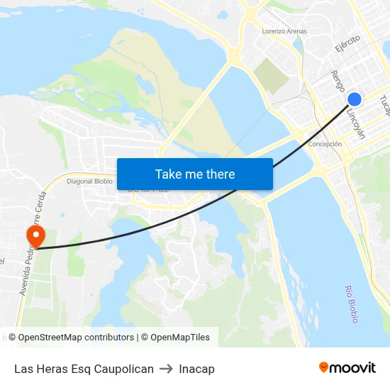 Las Heras Esq Caupolican to Inacap map