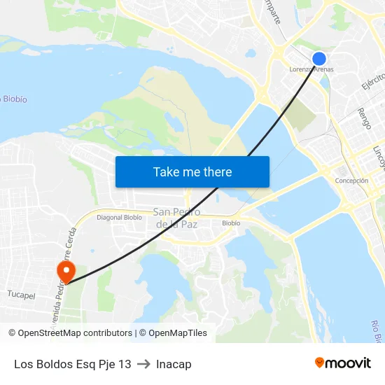 Los Boldos Esq Pje 13 to Inacap map