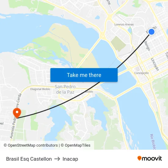 Brasil Esq Castellon to Inacap map