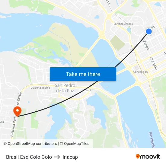 Brasil Esq Colo Colo to Inacap map