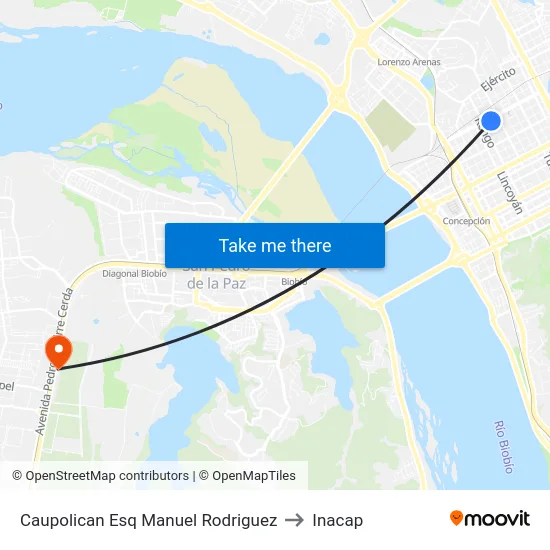 Caupolican Esq Manuel Rodriguez to Inacap map
