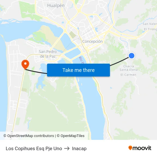Los Copihues Esq Pje Uno to Inacap map