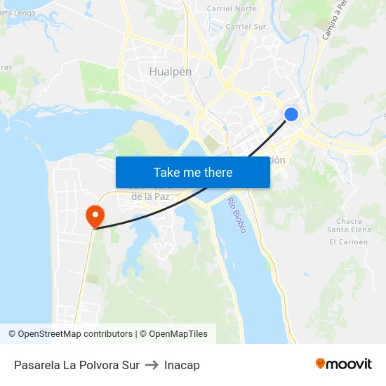 Pasarela La Polvora  Sur to Inacap map