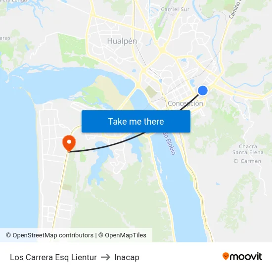 Los Carrera Esq Lientur to Inacap map