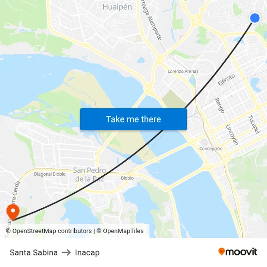 Santa Sabina to Inacap map