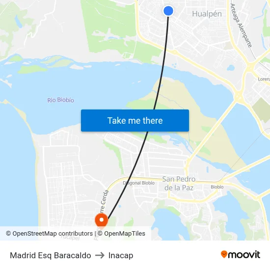 Madrid Esq Baracaldo to Inacap map