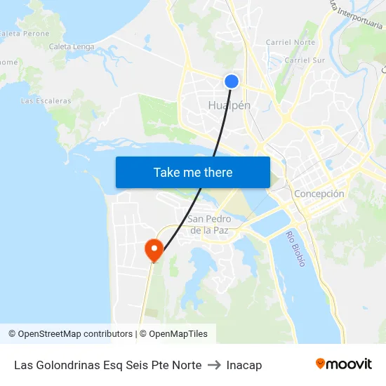 Las Golondrinas Esq Seis Pte  Norte to Inacap map