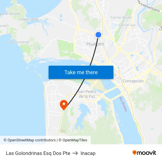 Las Golondrinas Esq Dos Pte to Inacap map