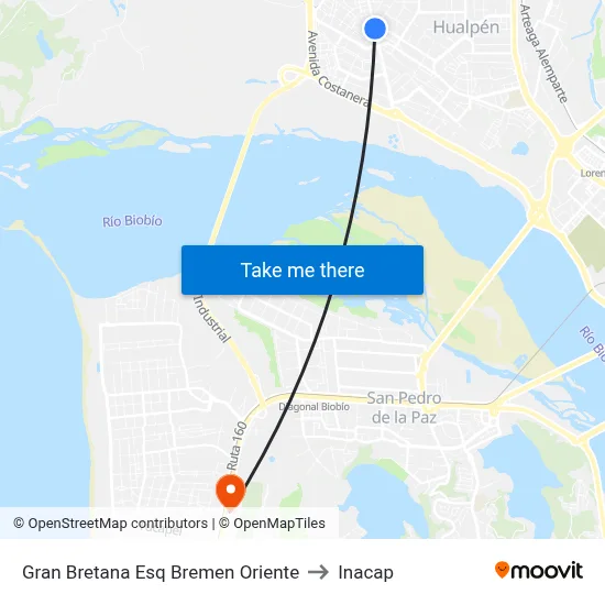 Gran Bretana Esq Bremen  Oriente to Inacap map