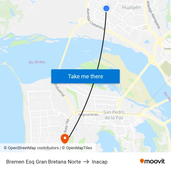 Bremen Esq Gran Bretana  Norte to Inacap map