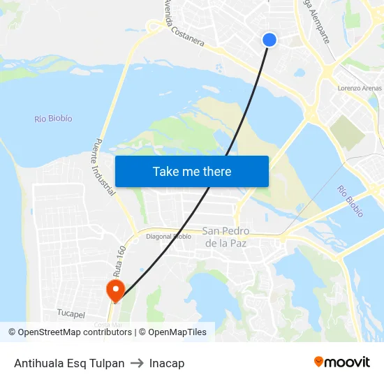 Antihuala Esq Tulpan to Inacap map
