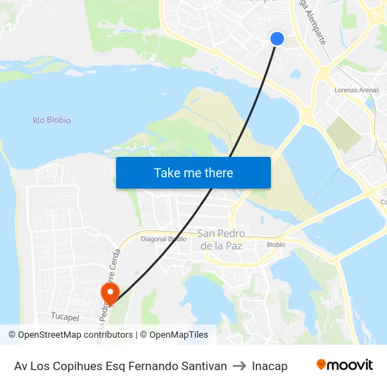 Av Los Copihues Esq Fernando Santivan to Inacap map