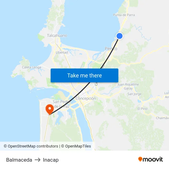 Balmaceda to Inacap map