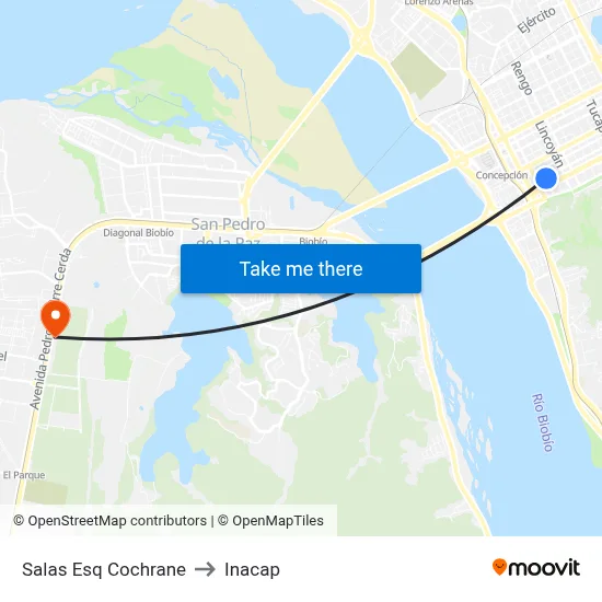 Salas Esq Cochrane to Inacap map