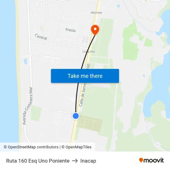 Ruta 160 Esq Uno  Poniente to Inacap map