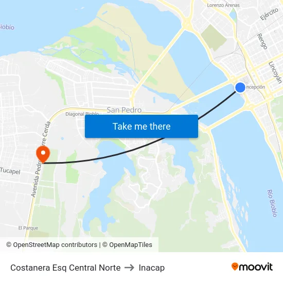 Costanera Esq Central Norte to Inacap map