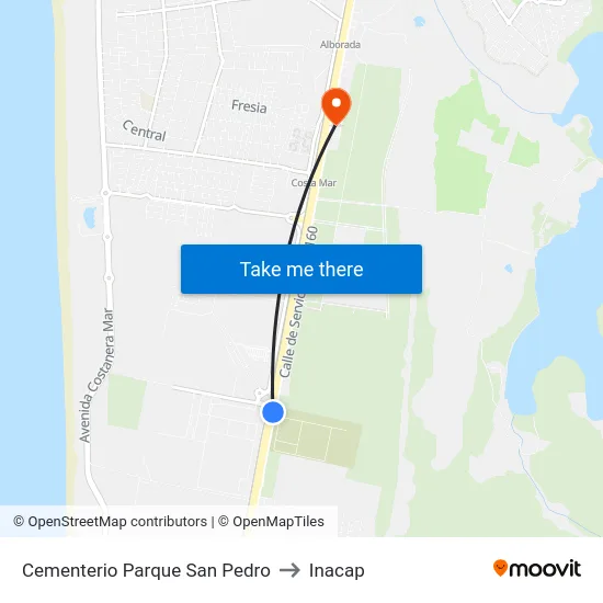 Cementerio Parque San Pedro to Inacap map