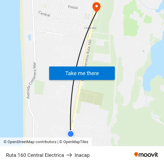 Ruta 160  Central Electrica to Inacap map