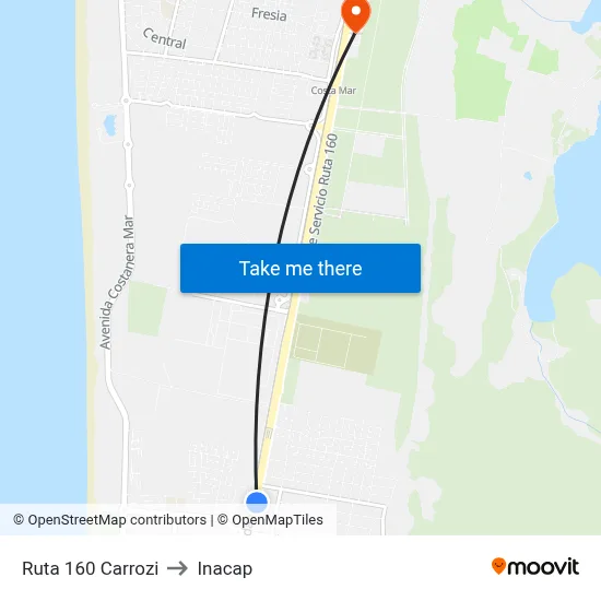 Ruta 160  Carrozi to Inacap map