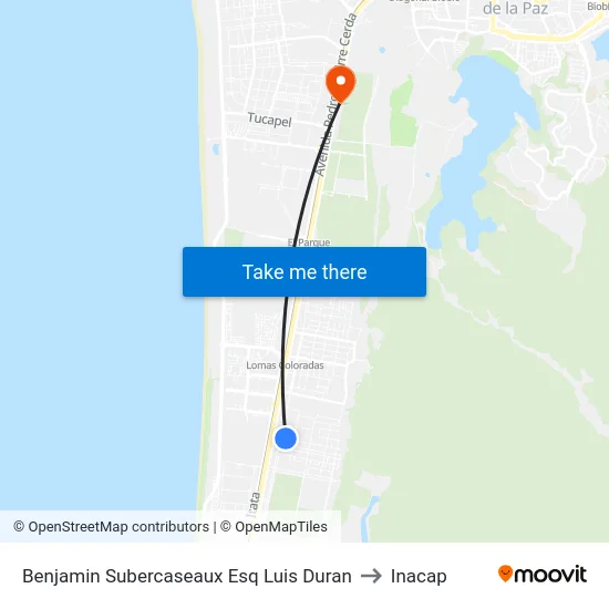 Benjamin Subercaseaux Esq Luis Duran to Inacap map