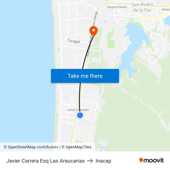 Javier Carrera Esq Las Araucarias to Inacap map