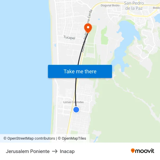 Jerusalem  Poniente to Inacap map