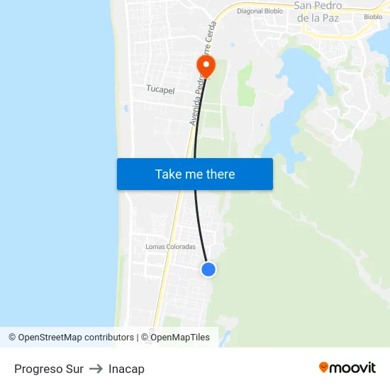 Progreso  Sur to Inacap map