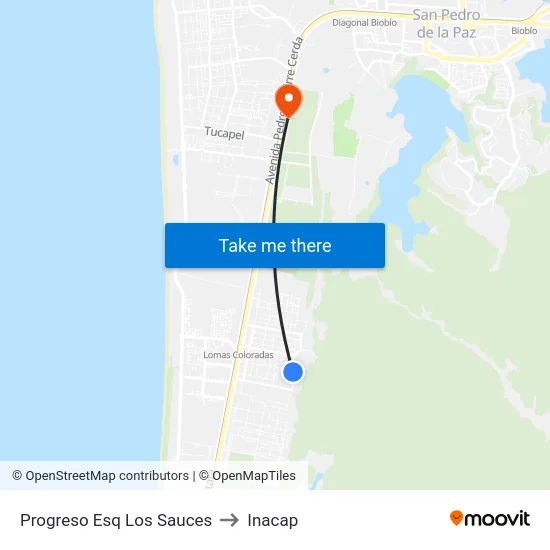 Progreso Esq Los Sauces to Inacap map